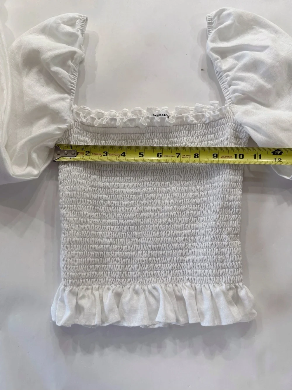Reformation Women's XS White Linen Smocked Puff Sleeve Crop Top NWOT Coquette